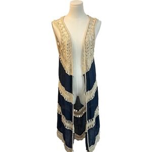 Vintage Braided Imports Cotton Macrame Boho Duster Vest Festival Medium